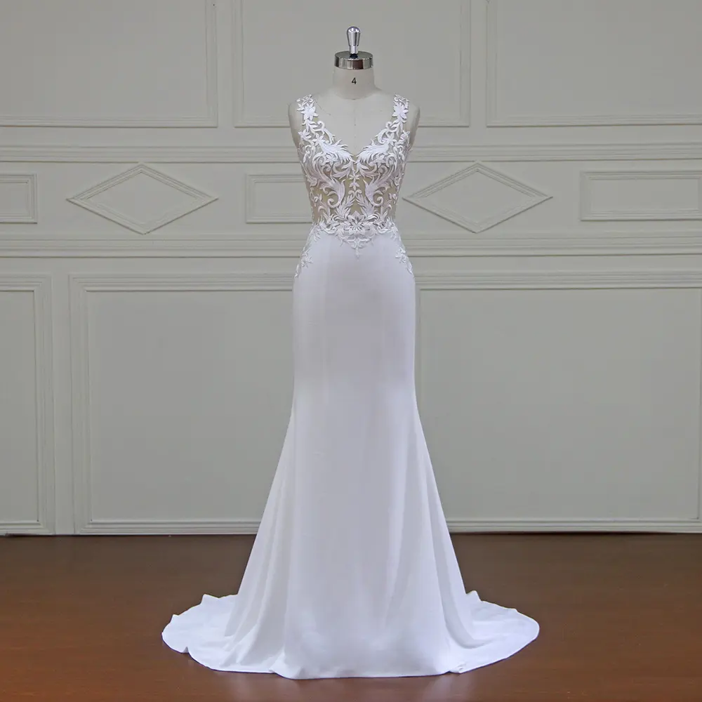 Hot Sale bridal modern Sleeveless Sexy floor Length Ivory Mermaid Wedding Dress