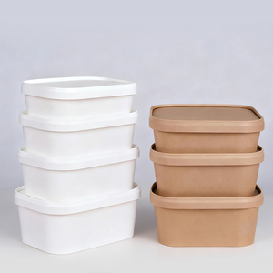 Lồng Nhau Stackable nắp phẳng sinh thái thân thiện takeout giao hàng thực phẩm <span class=keywords><strong>container</strong></span> Kraft Tùy chỉnh hình chữ nhật giấy bát cho số lượng lớn bao bì - Product Image 3