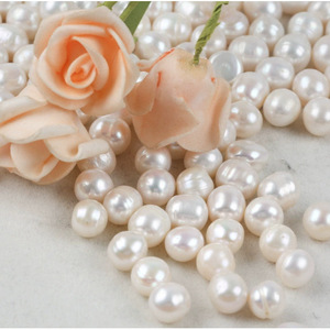 Perles d'eau douce naturelles de 9-10 mm, forme baroque légère, à deux côtés, trou latéral, bricolage, semi-finies, collier Zhuji, bracelet avec perles en vrac - Product Image 4