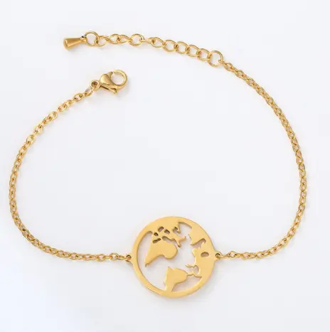 Zooying gold custom stainless steel world global map pendant bracelet wholesales