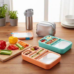 2 Pack Reusable Stainless Steel <b>Lunch</b> <b>Boxes</b> 3 Compartment Snack Container 2 Compartment Condiment Box Lids for Food Storage - Product Image 3