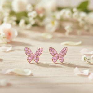 Boucles d'oreilles papillon pour femmes, plaquées or, avec cristaux et strass, bijoux fantaisie mignons, cadeau, boucles d'oreilles en alliage - Product Image 2