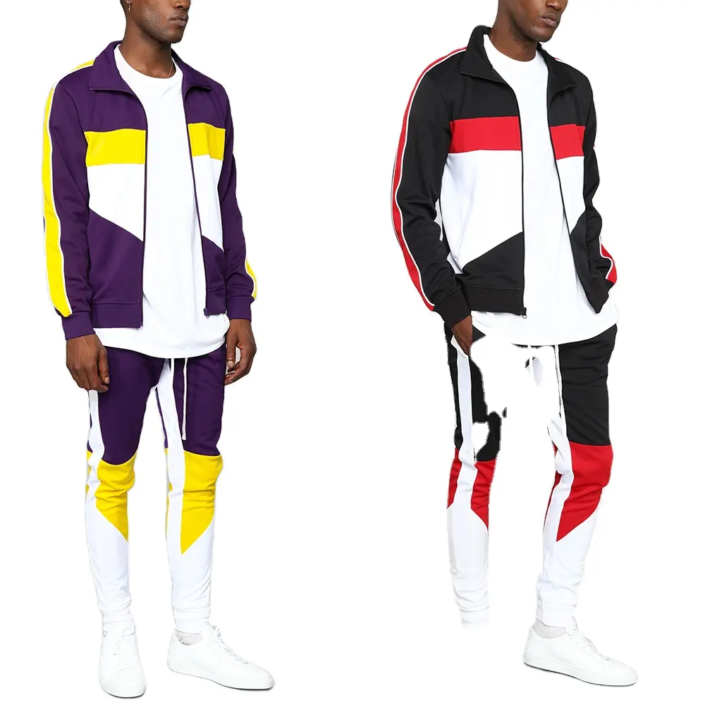 Moda su misura di usura degli uomini di sport a blocchi di colore poliestere tuta di alta qualità casual slim fit patchwork jogger sudore si adatta alle tute per gli uomini