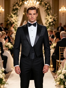 Costume de smoking noir pour homme avec strass, 2 pièces, costume de mariage formel pour le marié - Product Image 1