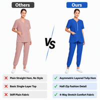 Ensemble de blouses médicales pour femmes à demi-zip et ourlet tulipe, pantalon jogger extensible 4 directions, uniforme médical, blouses d'infirmière, logo personnalisé