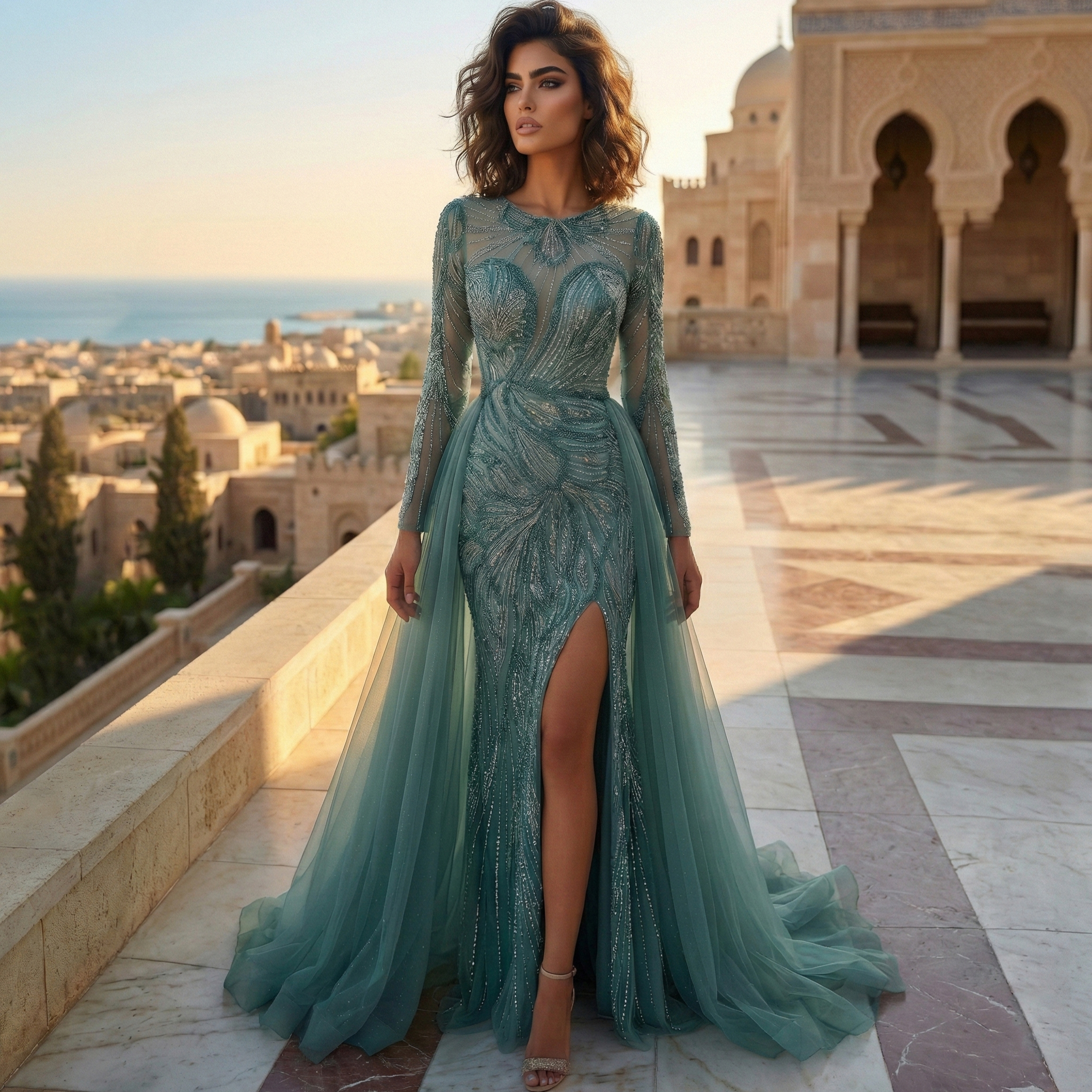strapless open back dress Carlyna - Embellished Lace Tiered Maxi Dress