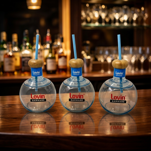 Bouteilles de tequila en verre de qualité alimentaire Lovin Cylinder avec bouchon en bois et paille bleue, ensemble de barware sérigraphié - Product Image 4