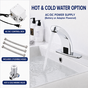 Robinet automatique à capteur en acier inoxydable 304, sans contact, à montage sur plan, pour lavabo de salle de bain, eau chaude et froide en option (AC/<span class=keywords><strong>DC</strong></span>) - Product Image 5