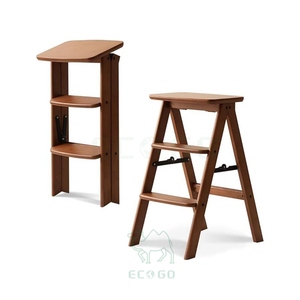 Escabeau moderne en bambou biologique, 3 marches, pliable, antidérapant, multifonction, écologique, léger, portable - Product Image 1