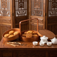 Boîte à lunch vintage en bambou, panier de rangement alimentaire multicouche circulaire, tressé à la main, écologique, avec poignée, pour pique-nique, décoration intérieure, cadeau