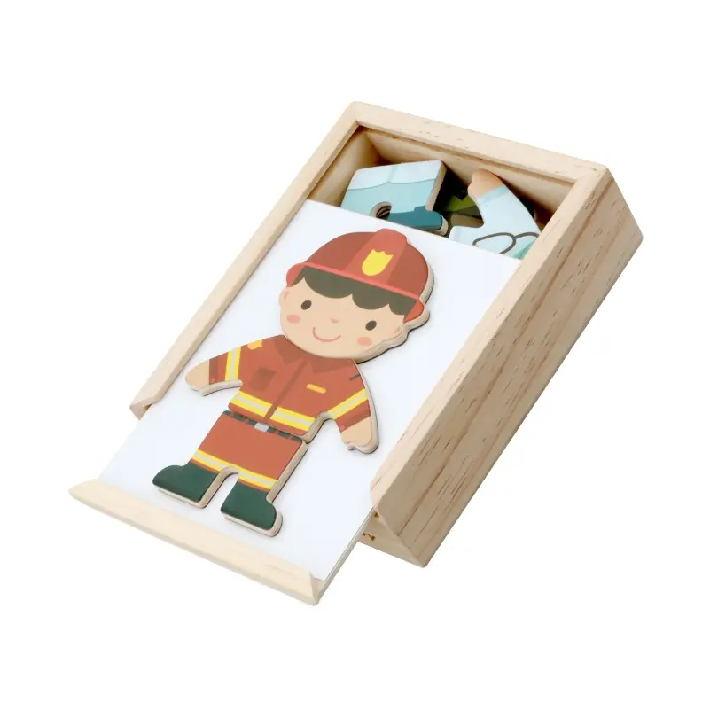 Kids Puzzle Wooden Dolls Career Dress Up Jigsaw Toys Magnetic Educational Change Clothes Toy