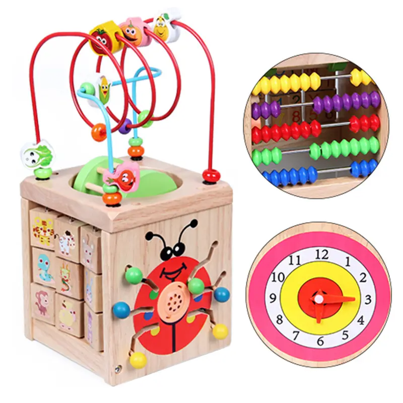 Детский Интеллектуальный кубик для дошкольного возраста, 8 в 1, лабиринт с бусинами, многофункциональная развивающая игрушка, деревянная форма, цветной сортировщик для детей