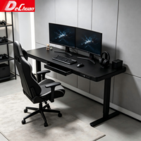 Bureau d'ordinateur de jeu moderne en verre noir avec tiroir et système de levage électrique