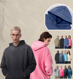 H5613 Vente en gros fabricant, sweats à capuche personnalisés unisexe en coton épais 450 g/m² 100 % coton, délavés à l'acide, doublés en molleton bouclette - Product Image 1