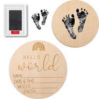 Cadeaux pour nouveau-nés : Plaque d'annonce de naissance en bois poli avec tampon encreur, pour empreintes de mains et de pieds, accessoire photo, décoration de maison DIY, pour chambre d'enfant