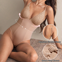 Body de mujer sin mangas de color liso, compresión ligera, diseño de encaje, sin espalda, mallas moldeadoras, ropa interior adelgazante para mujer