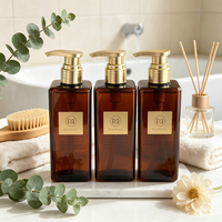Mattierte und Bernsteinfarbene Quadratische Kunststoff-Pumpflasche 500ml Leerer Behälter für Duschgel Shampoo Körperwaschmittel mit Gold-Silber-Pumpe