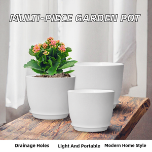 Juego de Macetas Modernas de Plástico Blanco con Orificios de Drenaje y Platos para Jardinería Interior - Product Image 2