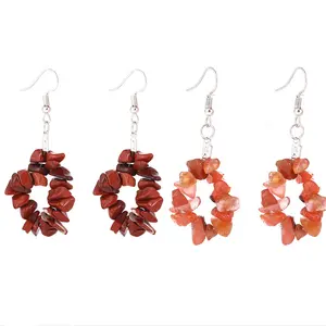 Vintage Irregular Red Agate Red Stone Chipped Stone Handmade Jewelry Tiny Natural Crystal Healing Stones Dangle Drop Earrings