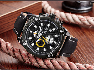 Montre pour homme chronographe multifonctionnel calendrier sportif montre-bracelet à quartz montre pour homme à la mode - Product Image 4