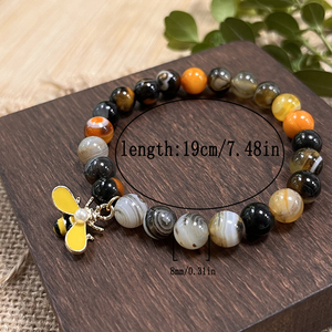 Pulsera de piedra de ágata de abejorro natural con colgante de abejorro-Joyería de chakra sacro para vitalidad y resistencia - Product Image 2
