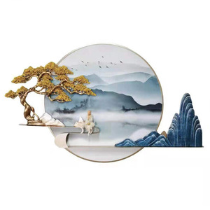 Arte mural en relieve 3D estilo chino Hongzun, pintura de paisaje circular para decoración de sala de estar y dormitorio - Product Image 2