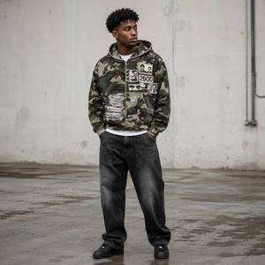 Sudadera con Capucha y Cremallera para Hombre, Camuflaje, Estilo Vintage, Holgada, Informal, de Algodón 100% Transpirable - Product Image 5