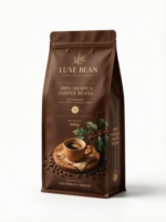 Sachet à fond plat refermable haute barrière, brun mat imprimé, pour grains de café Arabica 1KG, emballage de détail premium