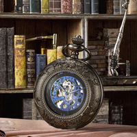 Montre de poche mécanique à remontage manuel antique, cadran squelette, montre rétro à clapet, boîtier en alliage, cadeau pour homme
