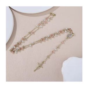 Collar de Rosario Católico <span class=keywords><strong>con</strong></span> Cuentas y <span class=keywords><strong>Cruz</strong></span> de <span class=keywords><strong>San</strong></span> <span class=keywords><strong>Benito</strong></span> Chapado en Oro <span class=keywords><strong>con</strong></span> Circonita, Joyería Cristiana para Bodas - Product Image 3