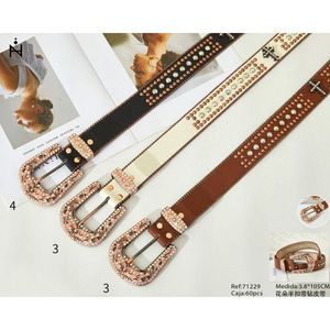 Ceinture en cuir pour femmes Nz Flower Half Buckle Diamond Belt 3.8x105Cm - Product Image 3
