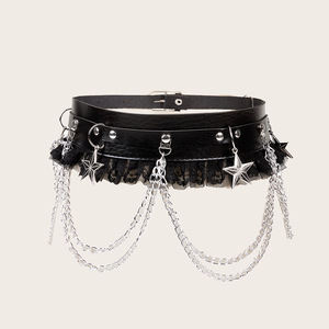 <span class=keywords><strong>Noir</strong></span> Punk Style femmes PU ceinture Hip Hop chaîne dentelle Patchwork à la mode Cool fille taille Cincher pour pantalons et jupes ceinture - Product Image 2