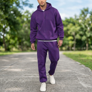 Ensemble de survêtement violet à capuche pour homme, sweat-shirt à fermeture éclair intégrale et pantalon de jogging, couleur unie, tenue décontractée, respirant, pour l'automne - Product Image 3