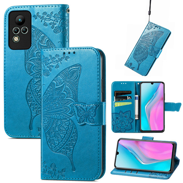 Fancy Butterfly Embossed Leather Wallet Mobile Phone Case with Holder for Infinix Note 10 Smartphone Cover