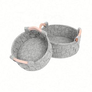 Panier de rangement rond pliable pour animaux de compagnie en feutre populaire pour la maison avec poignées - Product Image 3