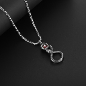 Collar con colgante de ojo de serpiente, acero inoxidable, engaste de bisel de piedra roja, joyería de moda para hombre SP912 - Product Image 3