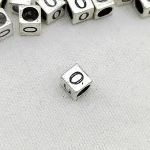 DIY antique silver color plated vintage Square Zinc Alloy Number Beads 6x6mm Approx 100PCs/Bag 1667408