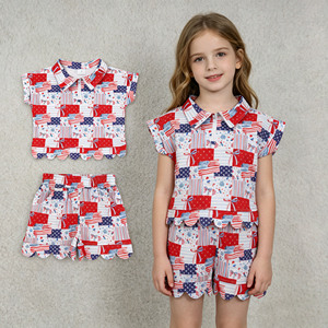Ensembles de vêtements pour sœurs et enfants : T-shirt et short décontractés en coton et élasthanne respirants pour petites filles, motif drapeau et nœuds du 4 juillet, collection RTS USA - Product Image 4