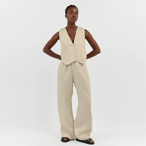 <strong>2026</strong> Foreign Trade Women's Summer Loose Solid <strong>Cotton</strong> Linen Sleeveless Vest Waistcoat Trousers Two-piece Casual Suit - Product Image 2