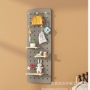 Solid Wood Pegboard With Sliding <b>Mirror</b> <b>Wall</b> Mounted Coat Rack Adjustable Storage Organizer <b>For</b> Entryway Decorative Use - Product Image 4