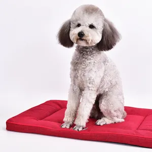 Red Bite Resistant Linen Cotton Dog Bed Mattress Pet Mat Cushion For All Dogs For Crate