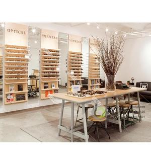 High End Optical Shop Interior Design Custom Wooden Eyewear Display Cabinet Design for Optician Shop Eyewear Display Cabinet