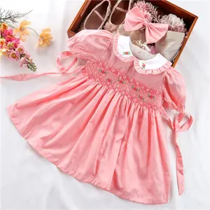 012945 1-7 Years Old Summer Girls Dresses Toddler Baby Smocked Children Clothing Hand Made 2 Pcs Wholesale
