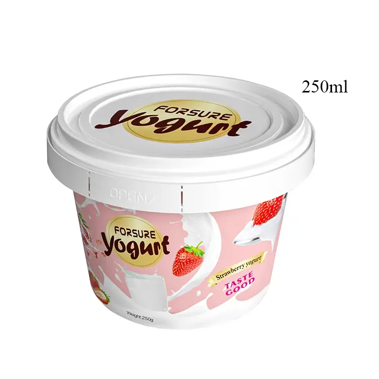 Kustom IML Plastik 250 Ml 8 Oz Putaran Daur Ulang PP Butter Tub dengan Anti-maling Lids Ice Cream Container Yogurt Packaging Cup