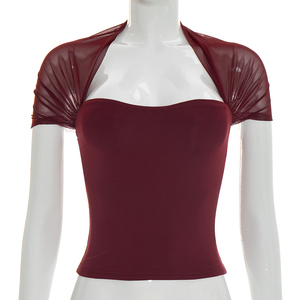 Viviblook Y26TP081 Camiseta de primavera y verano para mujer, nueva camiseta informal sencilla con empalme de malla y manga corta para mujer - Product Image 2