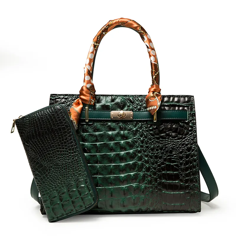 New Arrival Designer Women Purses Bags 2 Pieces Handbags Crossbody Bag PU Leather Fashion Snake Green Customize Brown Handmade