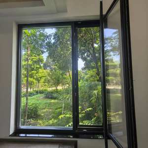 Fenêtre en <span class=keywords><strong>baie</strong></span> <span class=keywords><strong>à</strong></span> battant <span class=keywords><strong>française</strong></span> moderne pivotante cadre ouvert en alliage d'aluminium double verre clair trempé persienne en acier inoxydable extérieur - Product Image 2