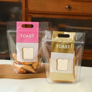 Sacs d'emballage personnalisés en plastique imprimé pour pain et produits de boulangerie, avec fermeture Ziplock, poignée et fond stable, réutilisables pour le stockage alimentaire - Product Image 1