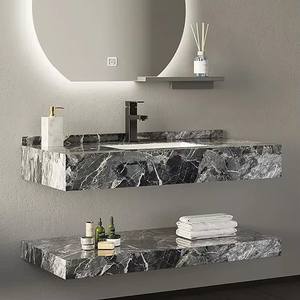 Современная настенная раковина из мрамора для ванной комнаты в отеле, прямоугольная, для мытья рук, с тумбой, для ванной комнаты - Product Image 4