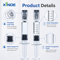 Seringue préremplie en verre de haute qualité XINDE 1 ml, embout Luer Lock, verre neutre, désinfectant EOS, classe I